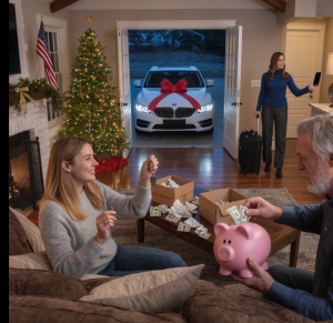 Mes parents ont offert une BMW à ma sœur avec un nœud rouge. J'ai reçu 2 dollars. Alors je suis parti et je les ai bloqués à 2 heures du matin. Un cochon en plastique