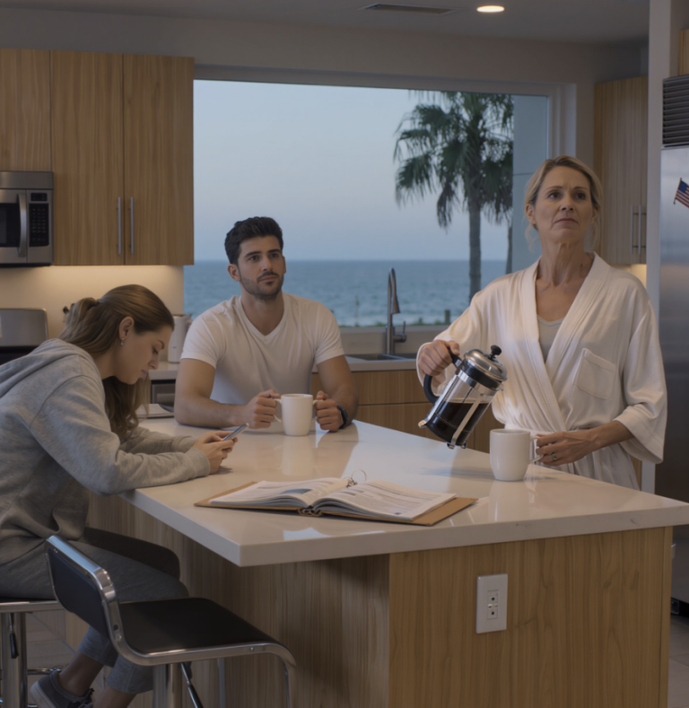 Ma fille est arrivée à ma maison de plage avec son nouveau mari et m'a dit : « Mon homme aime prendre son petit-déjeuner à 5 h pile — en tant qu'hôte, c'est ton rôle… » ​​Alors j'ai mis mon réveil à 4 h et j'ai préparé une petite surprise dans leur café qu'ils n'oublieront jamais.