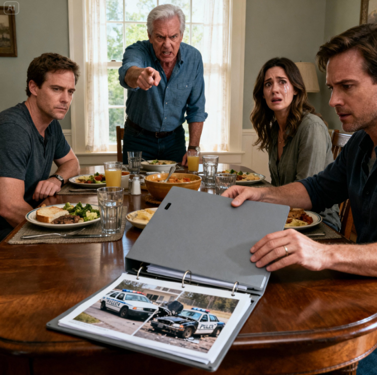 « C’est décidé ! » annonça mon père au déjeuner du dimanche. « Ta sœur hérite de ton SUV de luxe. Elle a des enfants. » Tout le monde acquiesça. Alors je sortis un dossier. « Tiens, c’est drôle que tu parles d’enfants », dis-je. « Voici le rapport de police concernant sa dernière voiture. » Un silence de mort s’installa.