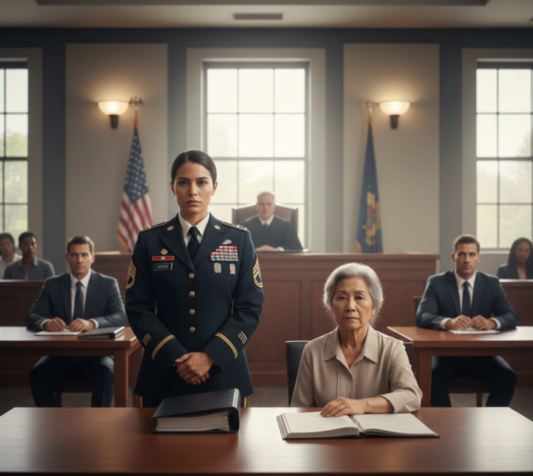 « Une humble femme de ménage, qui avait passé de nombreuses années au service d'une puissante famille de millionnaires, fut soudainement accusée d'avoir volé un bijou d'une valeur inestimable. Sa fille, une soldate américaine, se précipita au tribunal pour défendre sa mère. »