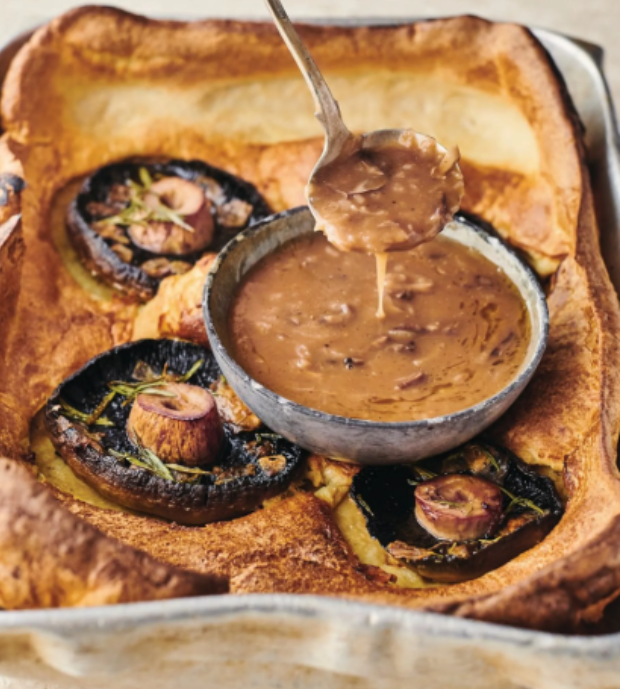 Toad in the Hole végétarien aux champignons et sauce porter