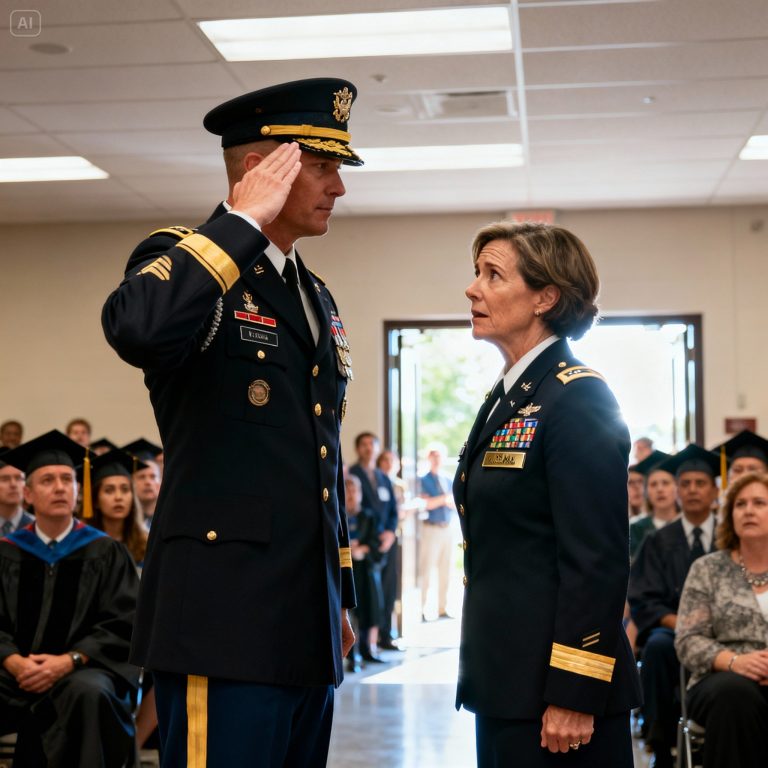 Elle s'est présentée à la remise des diplômes de son fils en uniforme, une accompagnatrice parmi une foule de regards scrutateurs. Elle était sur le point de partir, invisible et brisée, lorsque la cérémonie s'est interrompue et qu'une voix venue de son passé a réclamé la seule personne présente dans la salle que personne ne voyait vraiment.