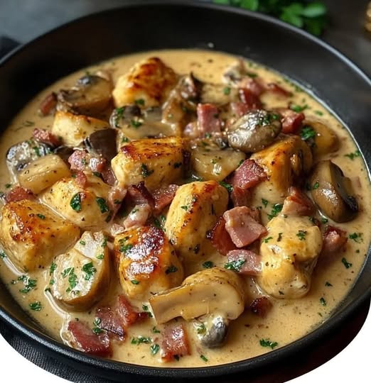 Poulet Crémeux aux Champignons et Bacon