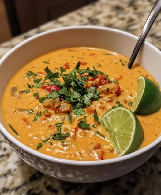 Soupe de lentilles rouges au curry, lait de coco et citron vert