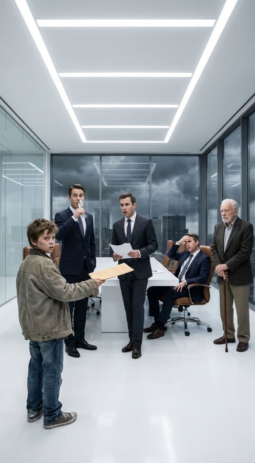 Alors qu'ils s'apprêtaient à signer un contrat d'un million de dollars, le garçon murmura : « Je vous renvoie juste ceci » — Et la réaction du fondateur fit pâlir les dirigeants arrogants… mais le véritable secret se cachait encore à l'intérieur de cette enveloppe.