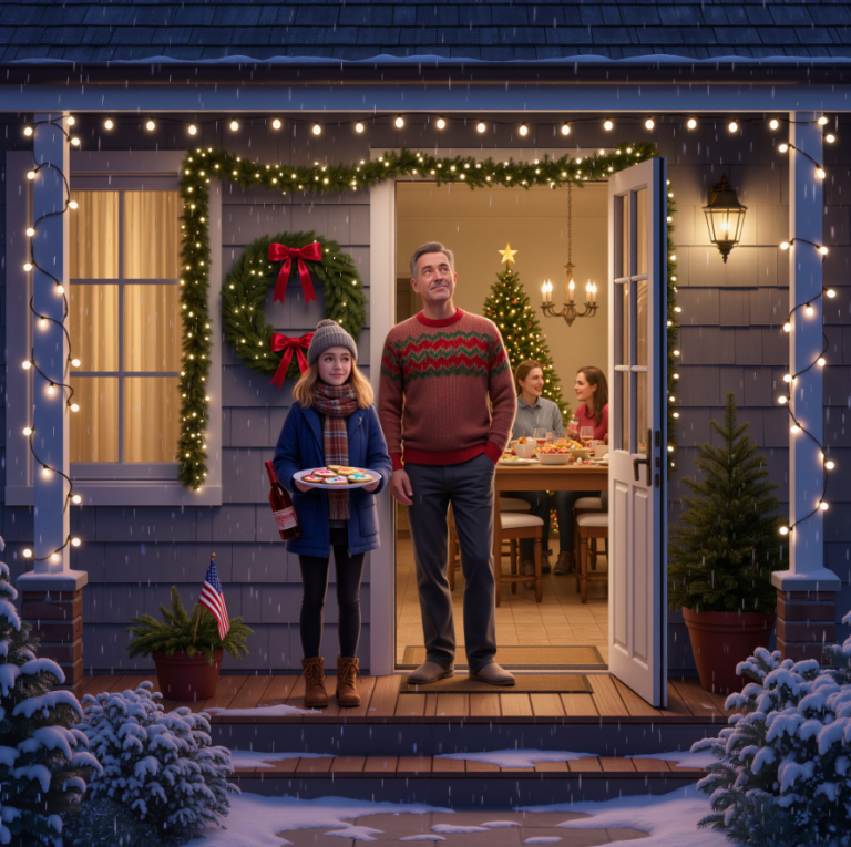 Au dîner de Noël, mon père a ouvert la porte, m'a jeté un coup d'œil et a dit : « Tu n'aurais pas dû venir. Ce soir n'est pas pour toi. » J'ai regardé par-dessus son épaule et j'ai vu toute ma famille réunie autour de la table, en train de rire. J'ai simplement hoché la tête, je me suis retournée et j'ai dit : « Compris. » Dix minutes plus tard, mon père est sorti en courant dans le froid en m'appelant…