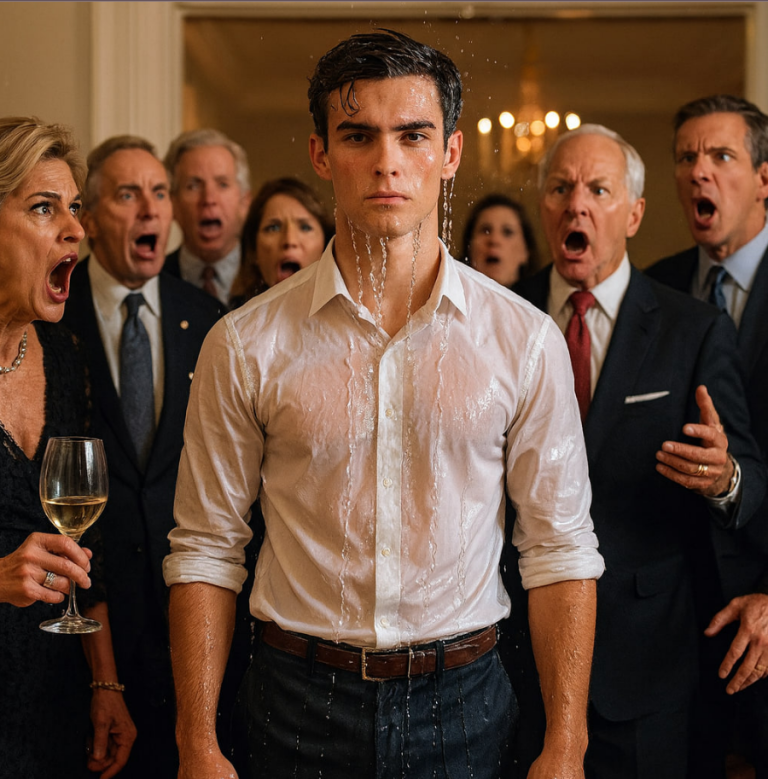 Ma belle-mère m’a aspergé d’eau en plein visage devant tout le monde en hurlant : « Tu n’es pas de la famille ! » Je n’avais même pas été invité à l’anniversaire de mon propre père, mais je me suis contenté de sourire et de dire : « Tu le regretteras. » Quelques instants plus tard, alors que le milliardaire investisseur de mon père franchissait la porte et appelait mon nom, tous les visages présents sont devenus pâles — le silence était assourdissant…