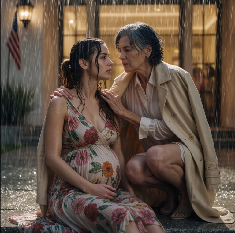 À huit heures ce soir-là, j'ai vu ma fille enceinte agenouillée sous la pluie californienne, presque épuisée. À l'intérieur, son mari et sa famille riaient et discutaient encore comme s'ils regardaient un spectacle. Quand j'ai couru vers elle, sa robe à fleurs était trempée, ses lèvres violacées. J'ai pris ma fille dans mes bras, j'ai ouvert la porte d'un coup de pied et j'ai prononcé cinq mots qu'ils n'oublieraient jamais.