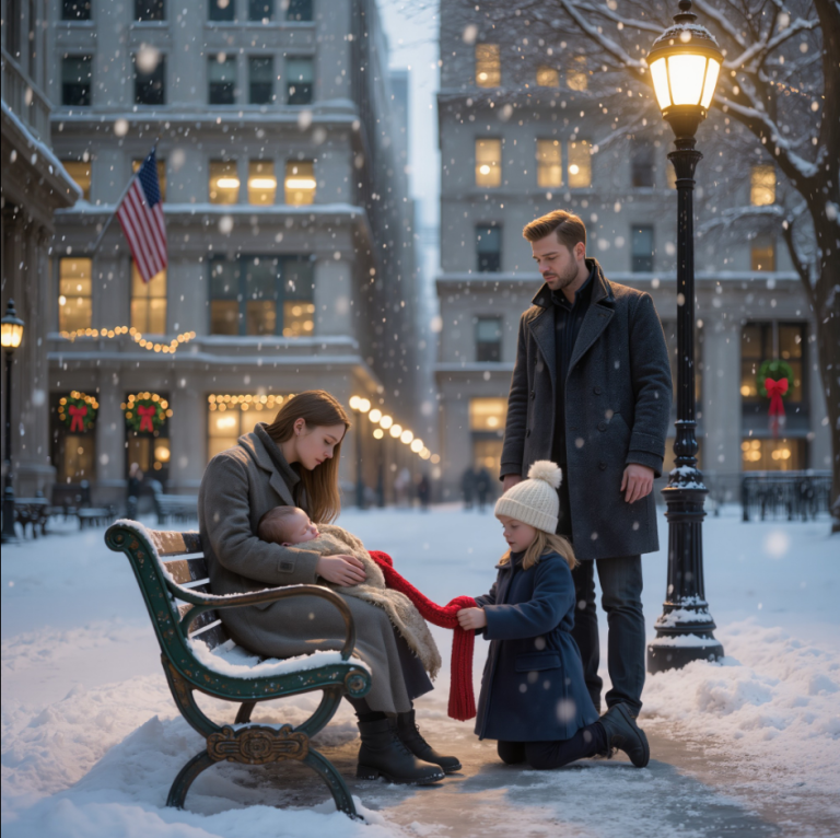 « Papa, son bébé a l’air d’avoir si froid… » murmura ma petite fille en voyant une jeune maman recroquevillée sur le trottoir, serrant son nourrisson contre elle pour le protéger du vent. Le père célibataire, PDG d’une entreprise, assis à côté d’elle, ôta son manteau, s’agenouilla… et fit quelque chose qui changea leur vie à tous.