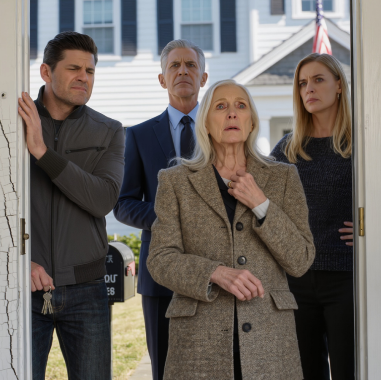 Mon fils et ma belle-fille se sont présentés à ma porte d’entrée à 6 heures du matin. Il a insisté pour entrer par tous les moyens après que j’aie changé les serrures pour protéger la maison que mon défunt mari m’a léguée. Ma belle-fille criait mon nom comme si la maison était déjà à son nom, jusqu’à ce qu’une voix derrière moi dise : « Arrêtez, je m’en occupe ». La porte s’est ouverte et ce qu’ils ont vu les a stupéfiés.