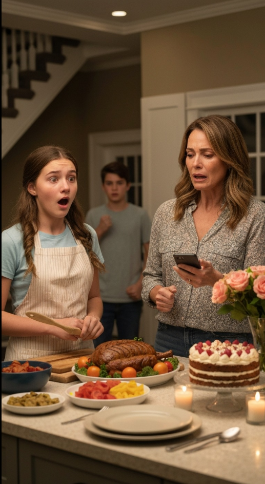 Ma fille de 17 ans a passé trois jours entiers à cuisiner pour vingt-trois personnes : elle a préparé le menu, dressé la table, décoré chaque recoin pour l’anniversaire de ma mère. Elle était si fière, souriant en disposant les plats qu’elle avait préparés elle-même. Puis, une heure seulement avant l’arrivée des invités, mon père a envoyé un SMS : « Changement de programme. On fête ça au restaurant. Réservé aux adultes. » Le visage de ma fille s’est décomposé. Elle n’a pas dit un mot, elle a juste soufflé discrètement les bougies qu’elle avait préparées pour sa grand-mère. Je n’ai pas discuté. Je n’ai pas supplié. J’ai simplement répondu : « Compris. » Un quart d’heure plus tard, au lever du soleil, la porte d’entrée s’est mise à trembler et la voix de mon père, paniquée et rauque, a crié mon nom.