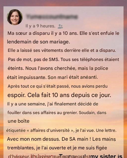 Dix ans après sa disparition, une lettre a tout changé